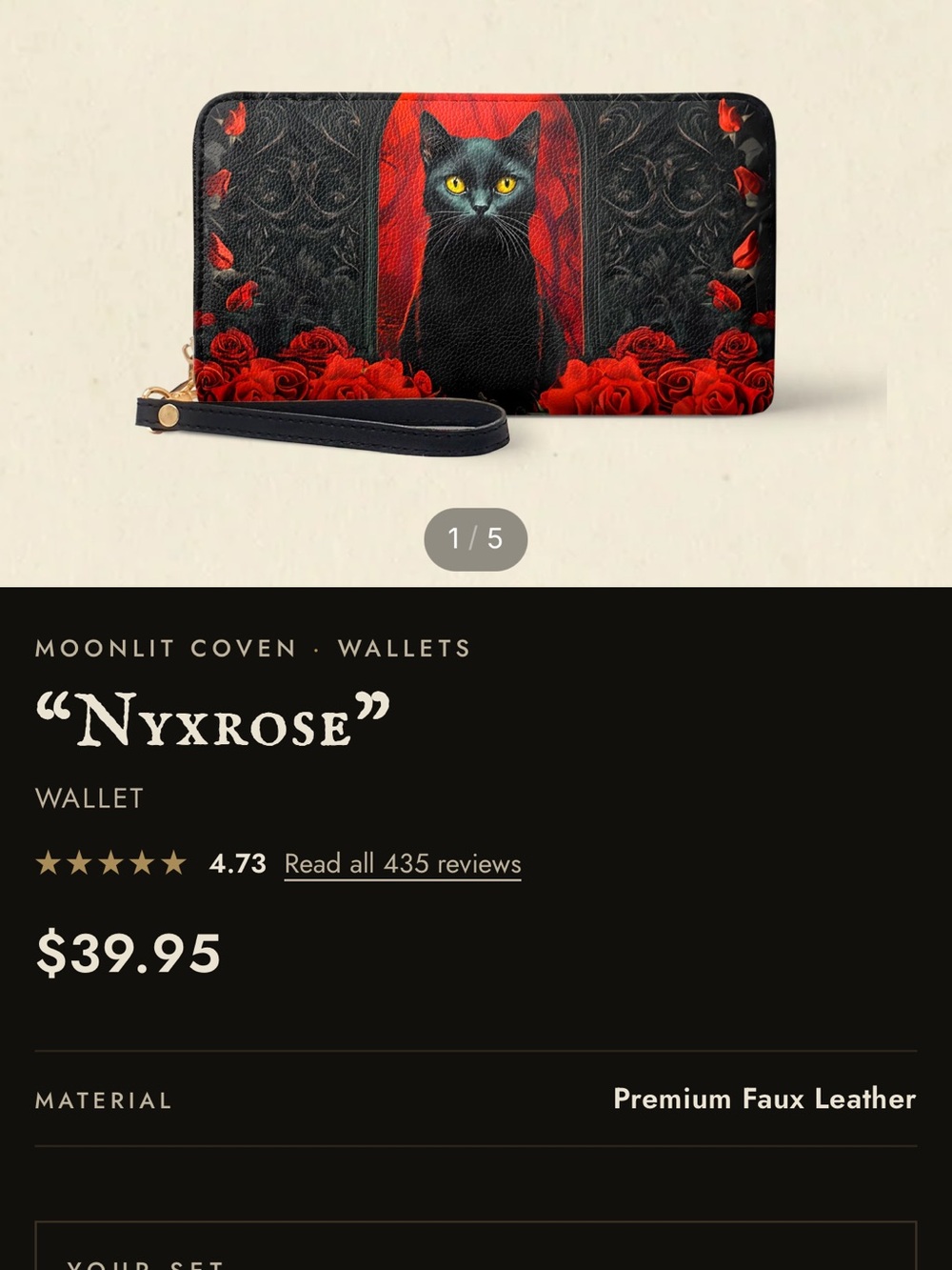 Black Cat & Red Roses Zip Wallet - Pets Cat Accessory